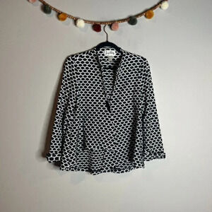 Joseph Ribkoff asymmetrical black and white patterned toggle jacket